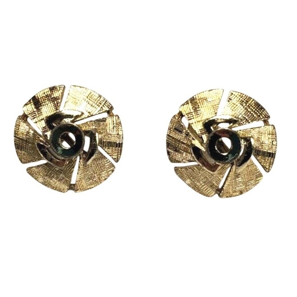 VTG Lisner Earrings Silver Tone Pinwheel Screw Back Mid Century MCM Round 7/8" - Picture 2 of 11